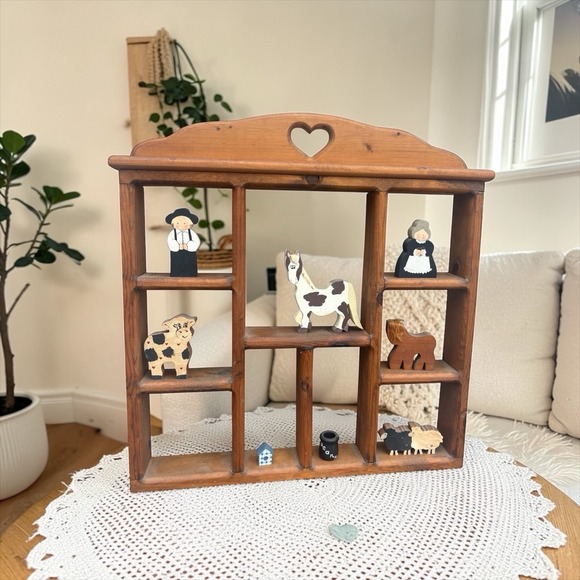 Vintage Wooden Heart Display Trinket Shelf Heart Cubby Granny Core Large 24x23